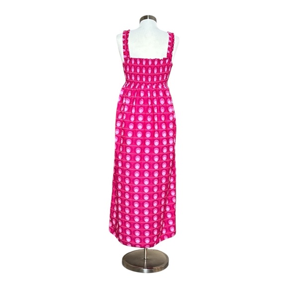 ZARA PINK SMOCKED BODICE RETRO GEO PRINT SLEEVELESS MAXI DRESS - Picture 7 of 11